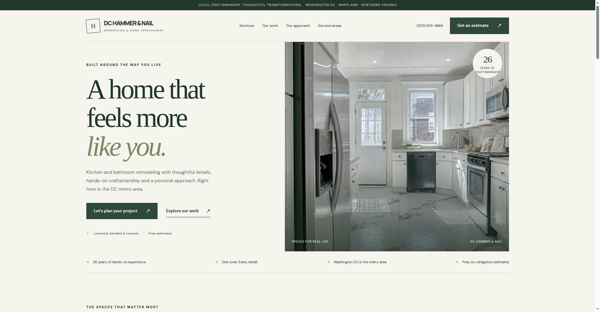 The new DC Hammer & Nail homepage — 'A home that feels more like you'